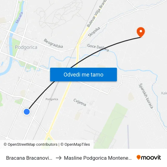 Bracana Bracanovića to Masline Podgorica Montenegro map