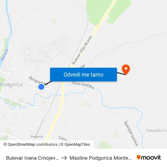 Bulevar Ivana Crnojevića I to Masline Podgorica Montenegro map