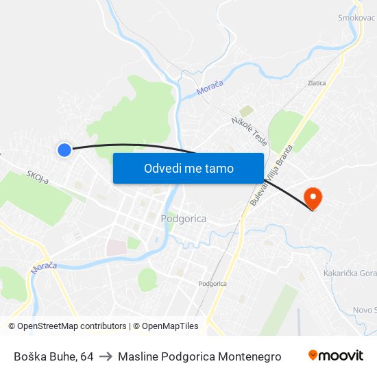 Boška Buhe, 64 to Masline Podgorica Montenegro map