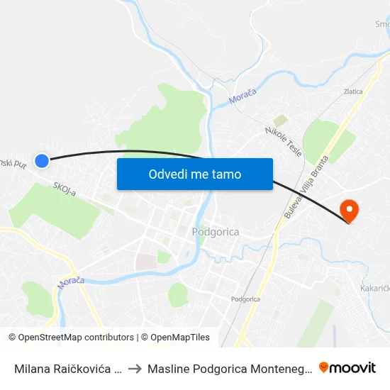 Milana Raičkovića III to Masline Podgorica Montenegro map