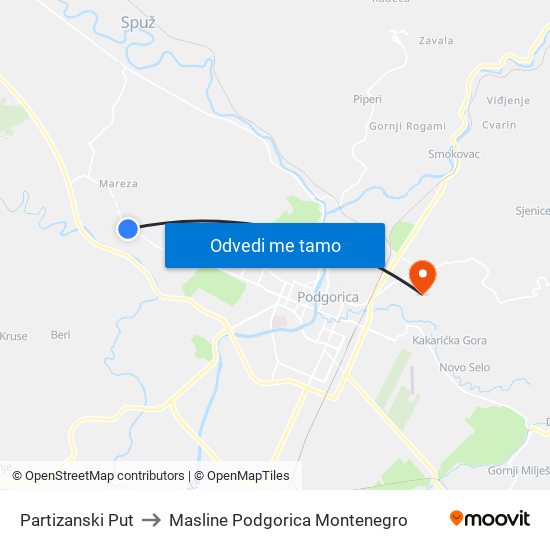Partizanski Put to Masline Podgorica Montenegro map