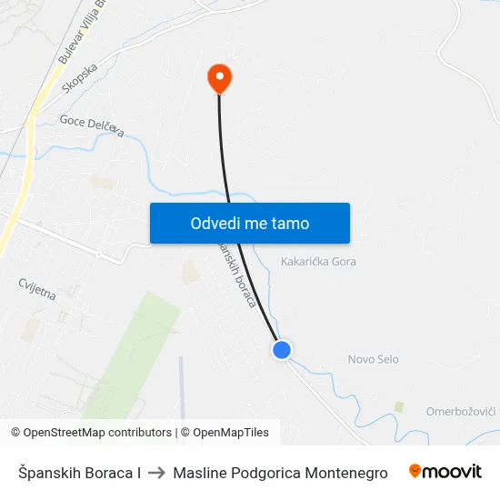 Španskih Boraca I to Masline Podgorica Montenegro map