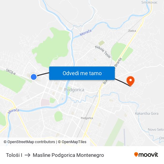 Tološi I to Masline Podgorica Montenegro map