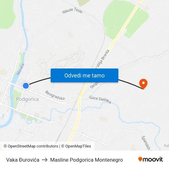 Vaka Đurovića to Masline Podgorica Montenegro map