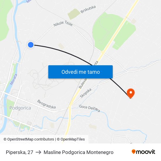 Piperska, 27 to Masline Podgorica Montenegro map