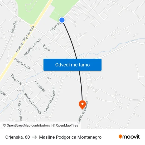 Orjenska, 60 to Masline Podgorica Montenegro map