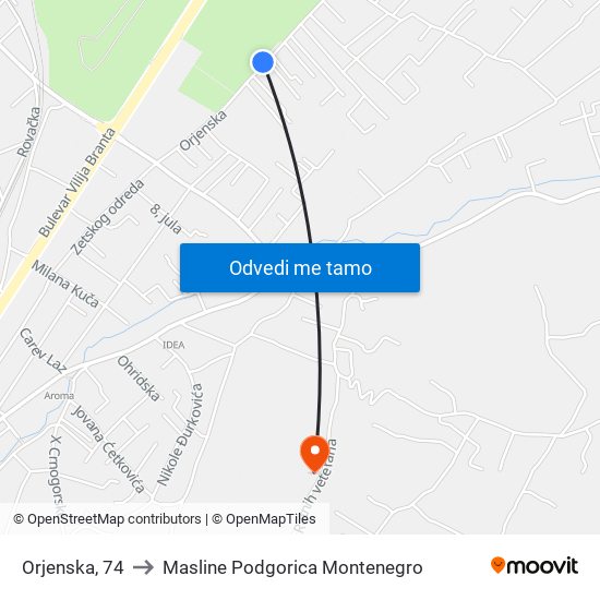 Orjenska, 74 to Masline Podgorica Montenegro map