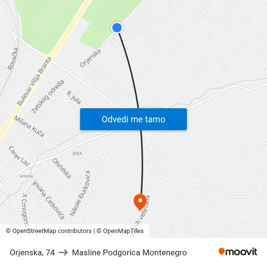 Orjenska, 74 to Masline Podgorica Montenegro map