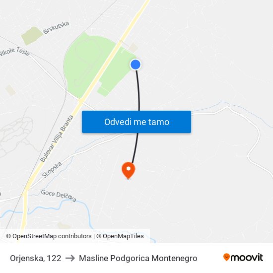 Orjenska, 122 to Masline Podgorica Montenegro map
