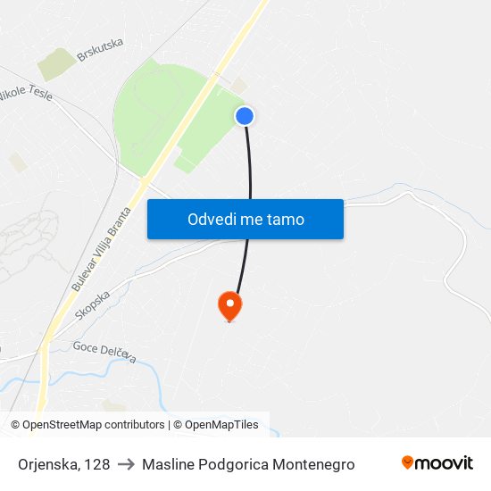 Orjenska, 128 to Masline Podgorica Montenegro map