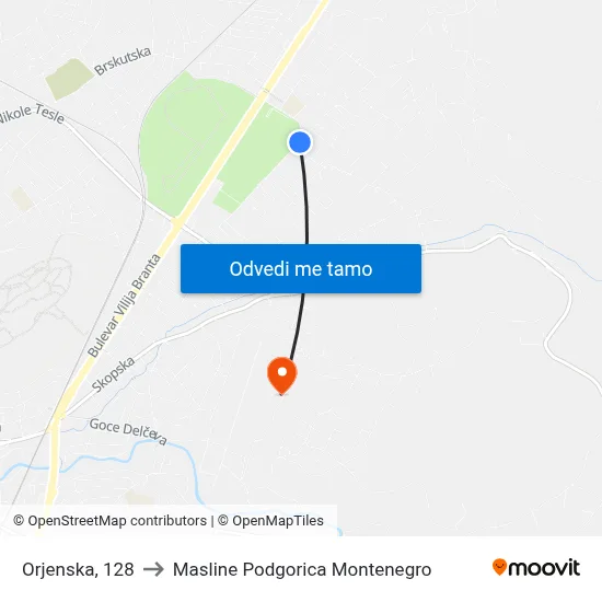Orjenska, 128 to Masline Podgorica Montenegro map