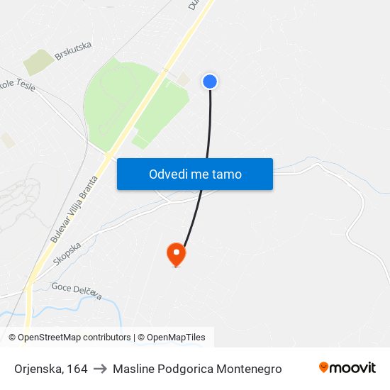 Orjenska, 164 to Masline Podgorica Montenegro map
