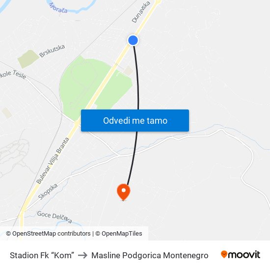 Stadion Fk “Kom” to Masline Podgorica Montenegro map