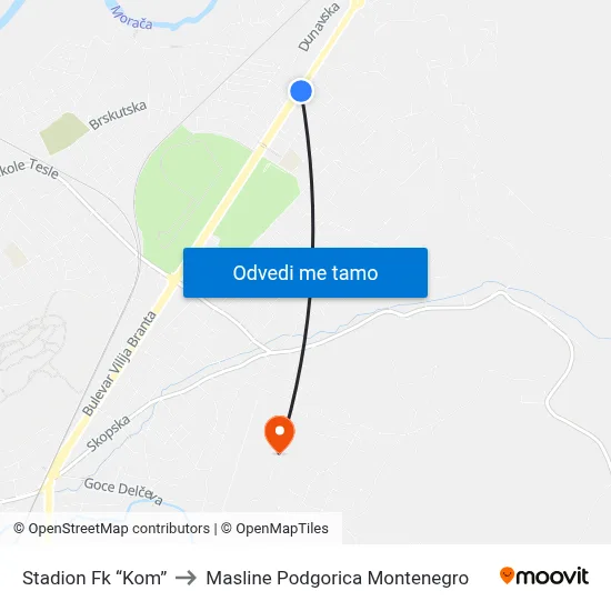 Stadion Fk “Kom” to Masline Podgorica Montenegro map