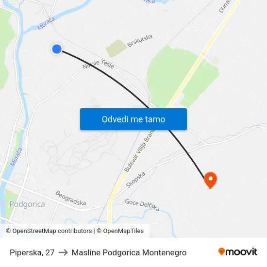 Piperska, 27 to Masline Podgorica Montenegro map