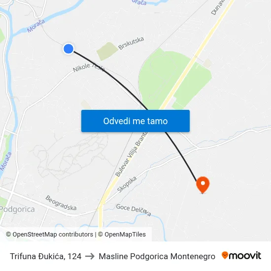 Trifuna Đukića, 124 to Masline Podgorica Montenegro map