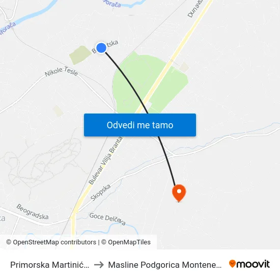 Primorska Martinićka to Masline Podgorica Montenegro map