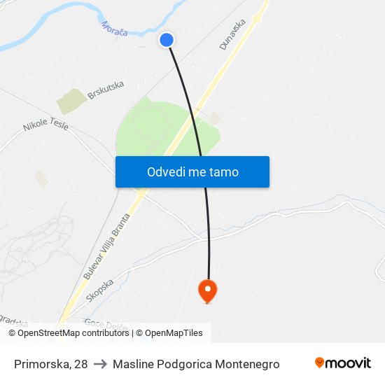 Primorska, 28 to Masline Podgorica Montenegro map