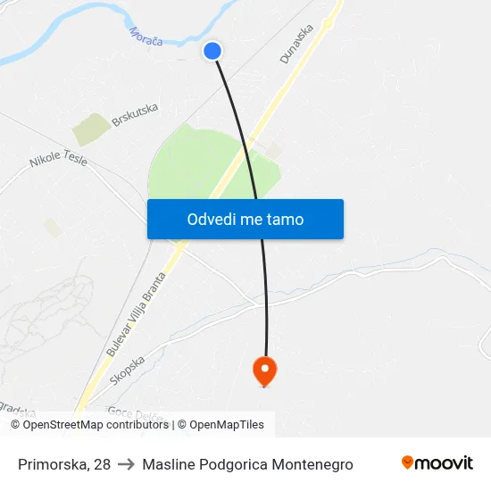 Primorska, 28 to Masline Podgorica Montenegro map
