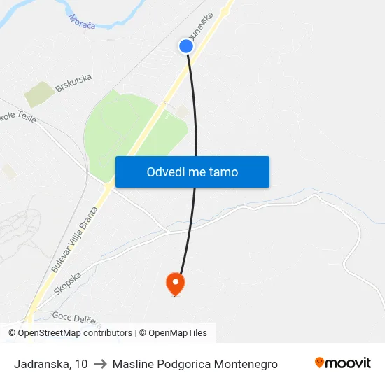Jadranska, 10 to Masline Podgorica Montenegro map