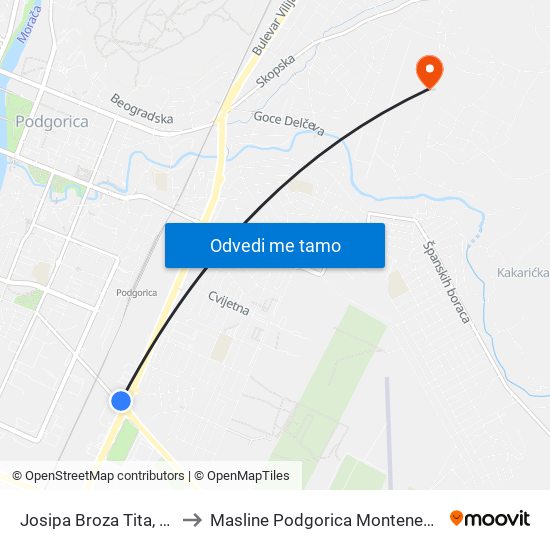 Josipa Broza Tita, 10 to Masline Podgorica Montenegro map