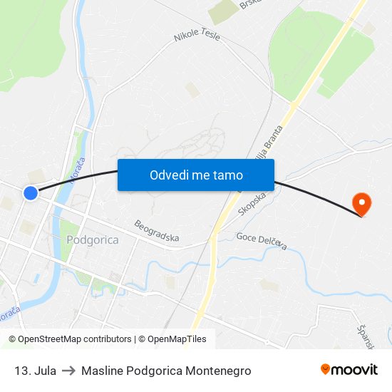 13. Jula to Masline Podgorica Montenegro map
