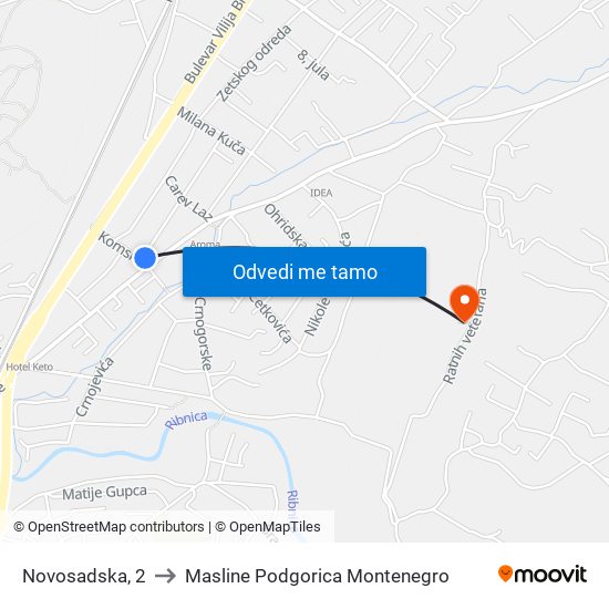 Novosadska, 2 to Masline Podgorica Montenegro map