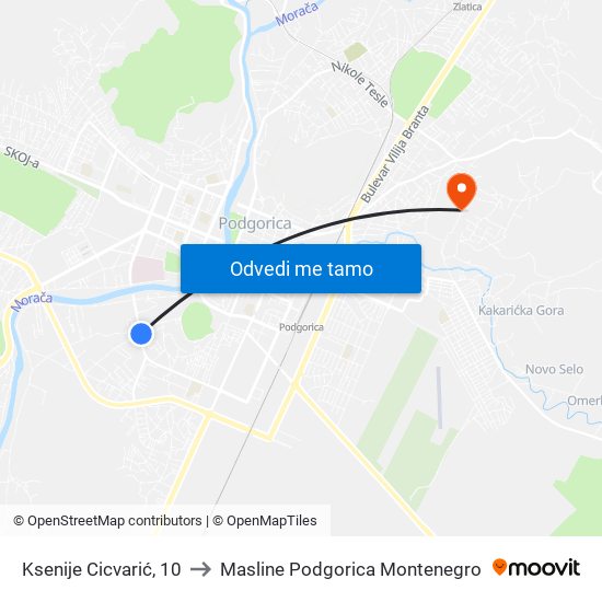 Ksenije Cicvarić, 10 to Masline Podgorica Montenegro map