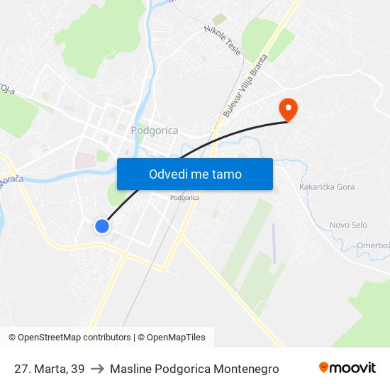 27. Marta, 39 to Masline Podgorica Montenegro map