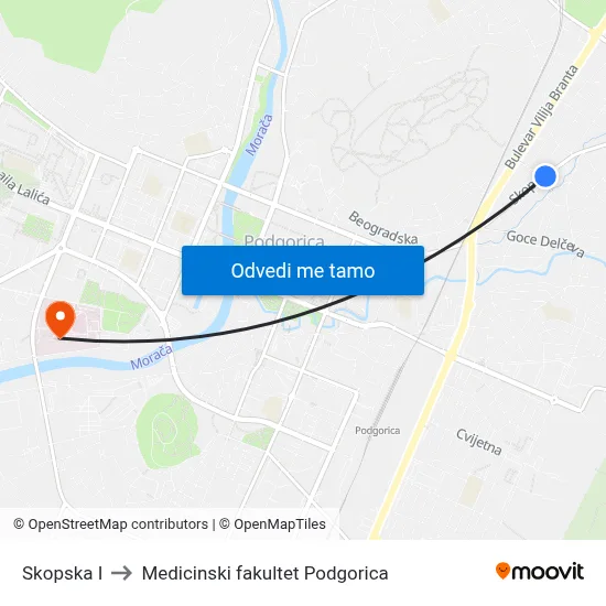 Skopska I to Medicinski fakultet Podgorica map