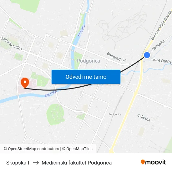 Skopska II to Medicinski fakultet Podgorica map