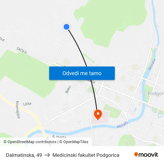 Dalmatinska, 49 to Medicinski fakultet Podgorica map