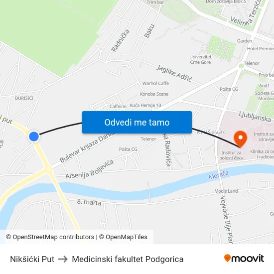 Nikšićki Put to Medicinski fakultet Podgorica map