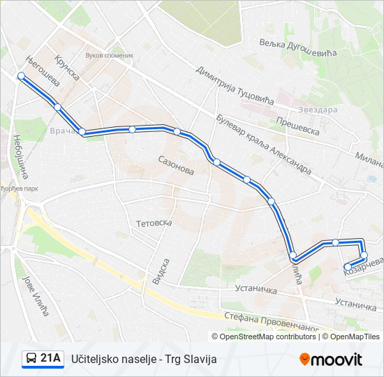 21A autobus mapa linije