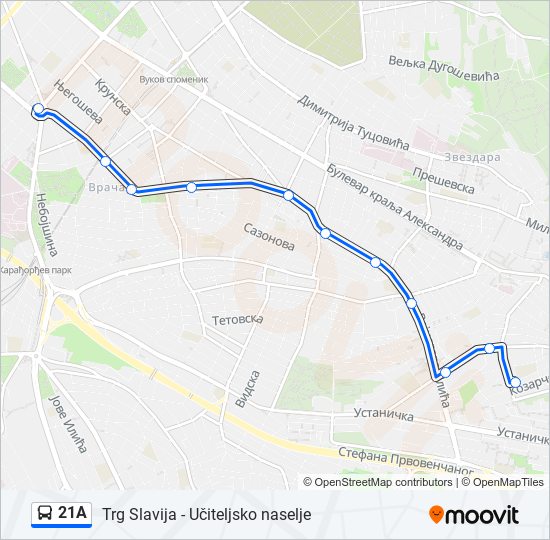 21A autobus mapa linije