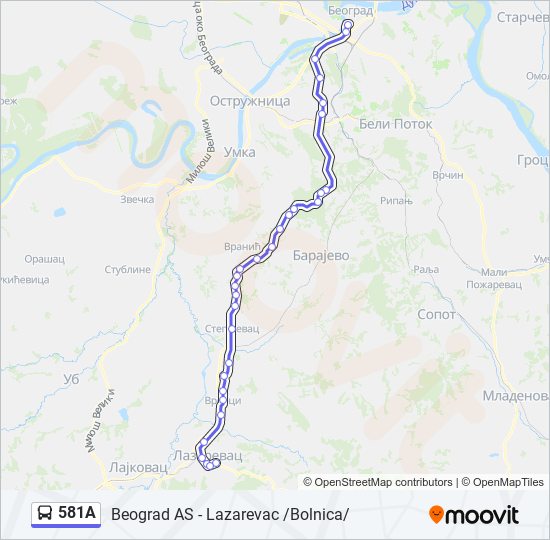 581A autobus mapa linije