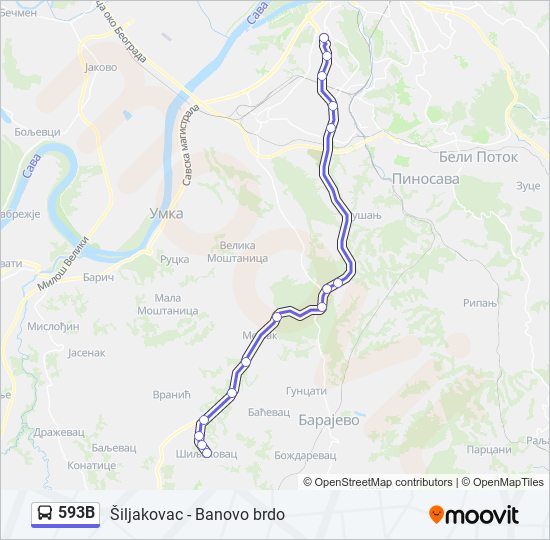 593B bus Line Map