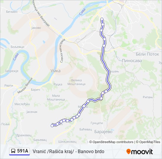 591A autobus mapa linije