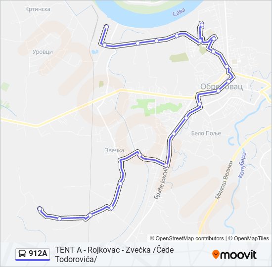 912A autobus mapa linije