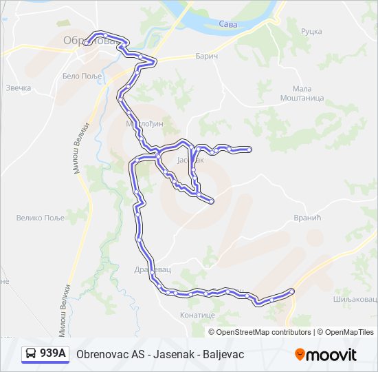 939A autobus mapa linije