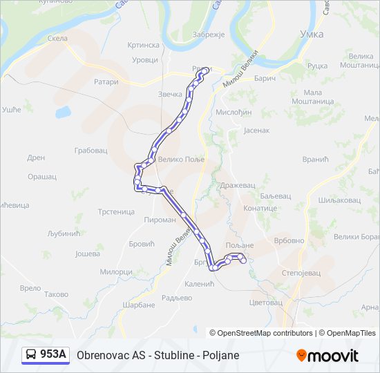 953A autobus mapa linije