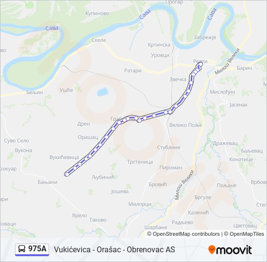 975A autobus mapa linije