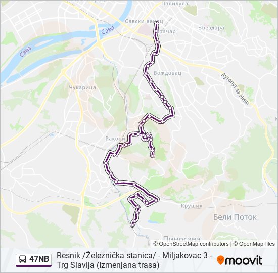 47NB bus Line Map