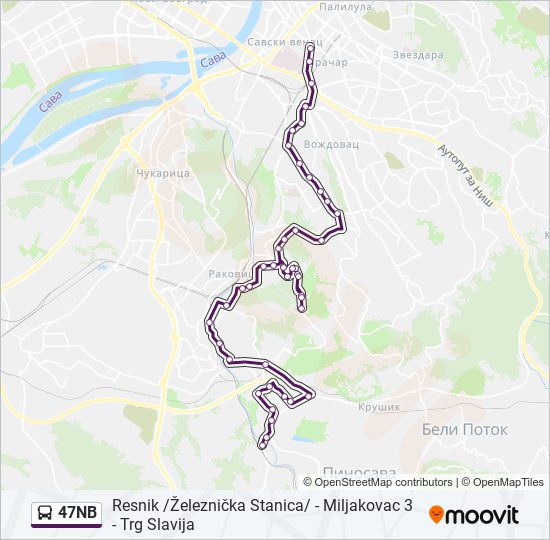 47NB bus Line Map