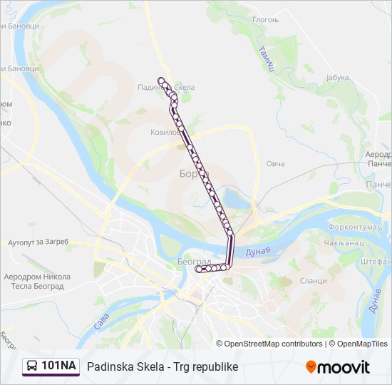 101NA autobus mapa linije