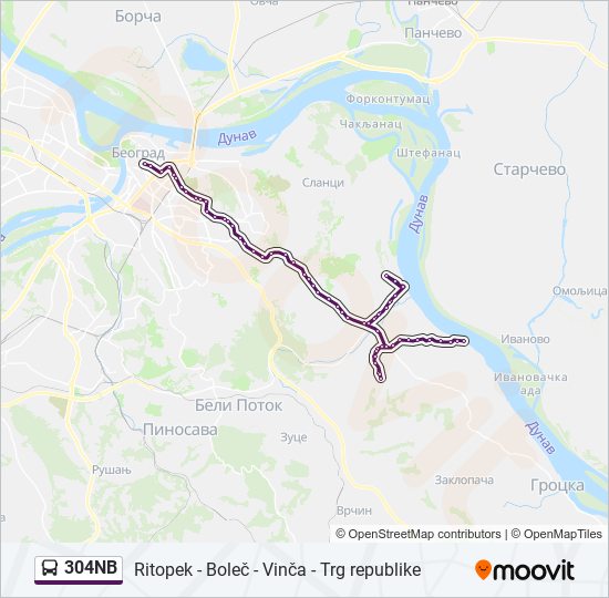 304NB bus Line Map