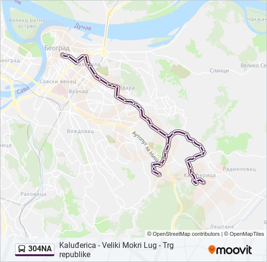 304NA bus Line Map