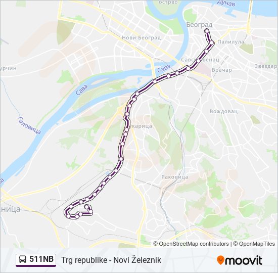 511NB autobus mapa linije