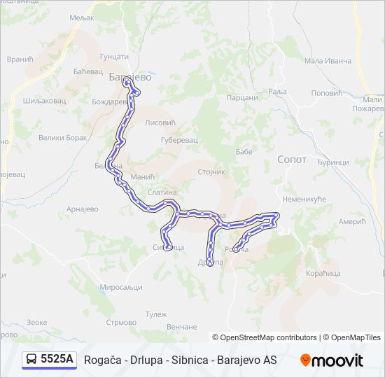 5525A autobus mapa linije