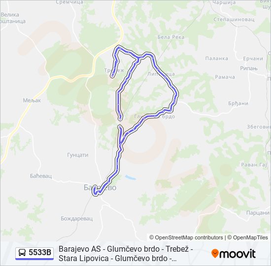 5533B autobus mapa linije